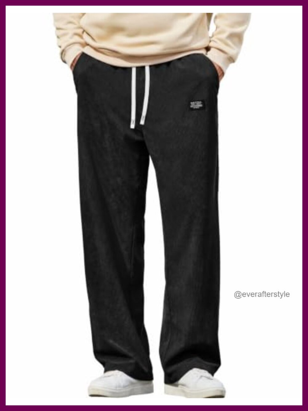 Men's Corduroy Casual Pants Baggy Straight Wide Leg Drawstring